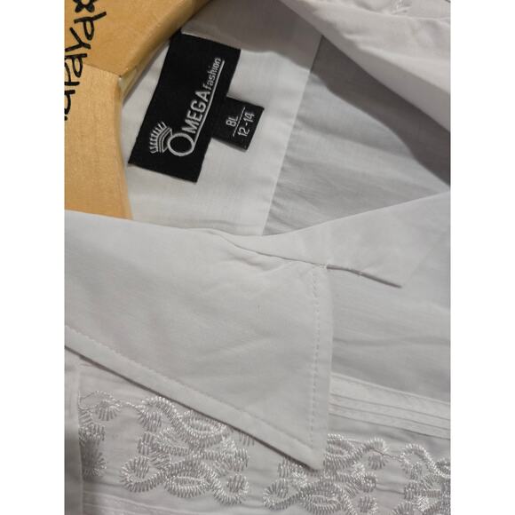 Omega Boys White Short Sleeve Guayabera Button Down Traditional Mexican Style - Picture 5 of 7